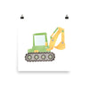 Construction Truck Nursery Print - Green Excavator